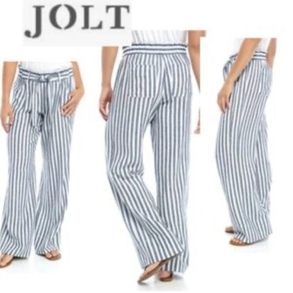 Jolt Paper‎ Bag Linen Blend Blue White Striped Casual Pant’s Size Medium - Picture 1 of 14